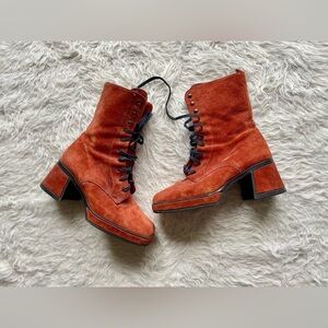 Burnt orange Hush Puppies faux suede waterproof lace up boots